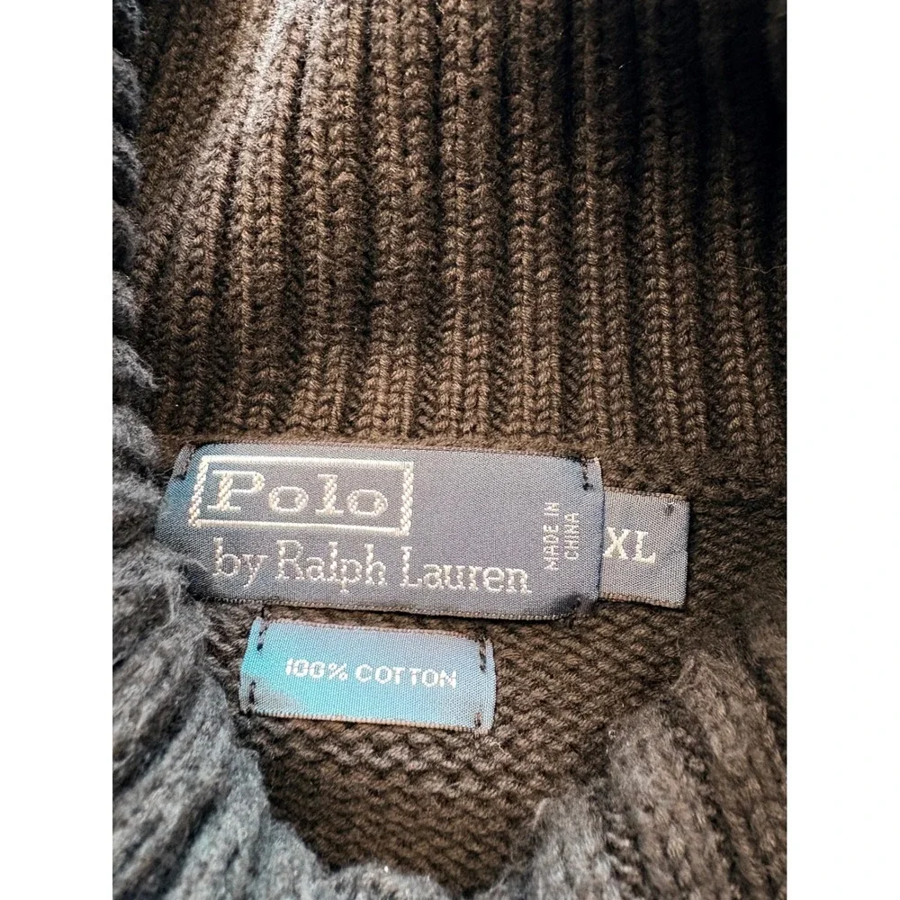 Polo Ralph Lauren Vintage Mens XL Black Cotton Shawl Collar Sweater Button